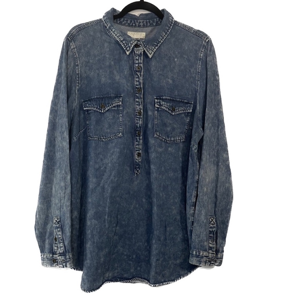 Long sleeve denim button down chambray dark stone washed shirt size 2X